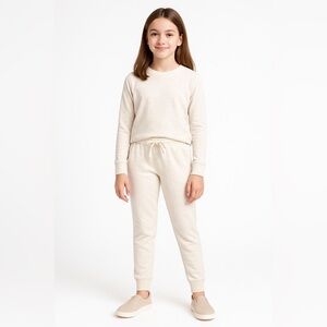 btween Girls Cream Soft Knit Joggers L (10/12) Cozy Cottagecore Lounge Pants